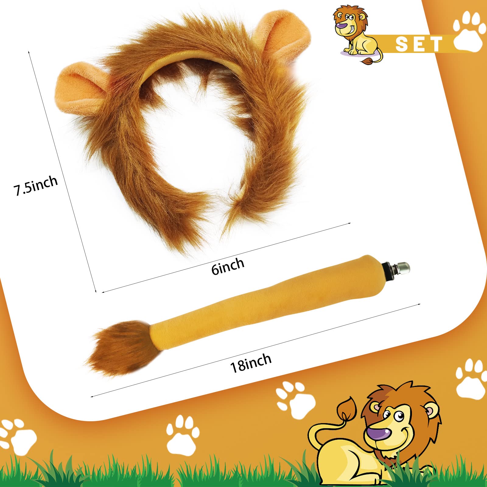 Hyperfun Experience Lion Cow Ears Headband and Tail Set-Funny Lion & Cow Costume - Image 2