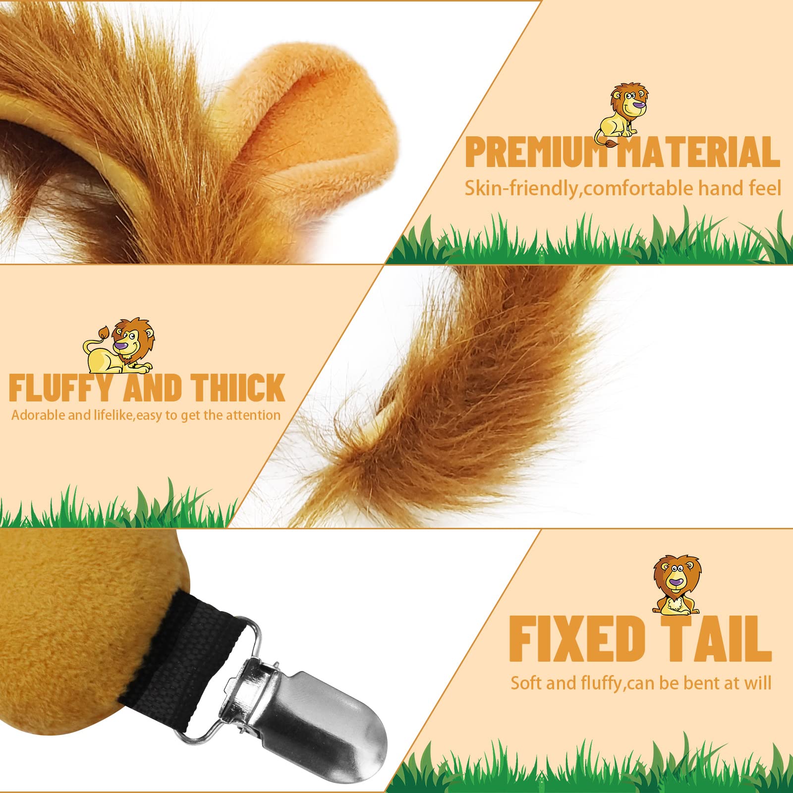 Hyperfun Experience Lion Cow Ears Headband and Tail Set-Funny Lion & Cow Costume - Image 3